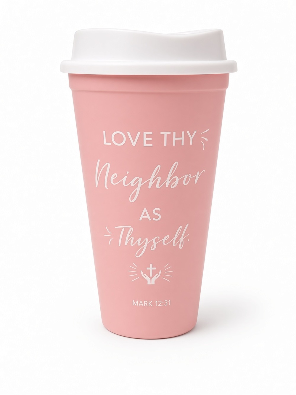Pink tumbler Christian bible verse  Mark 12:31